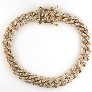Cuban Yellow Gold Diamond Bracelet 14K Gold